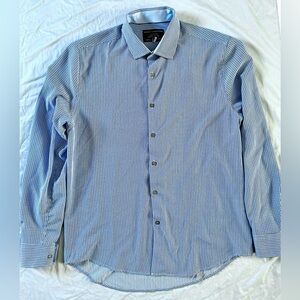 Report Collection Performance Slim Fit Blue Gray Check Dress Shirt 15.5 33/34